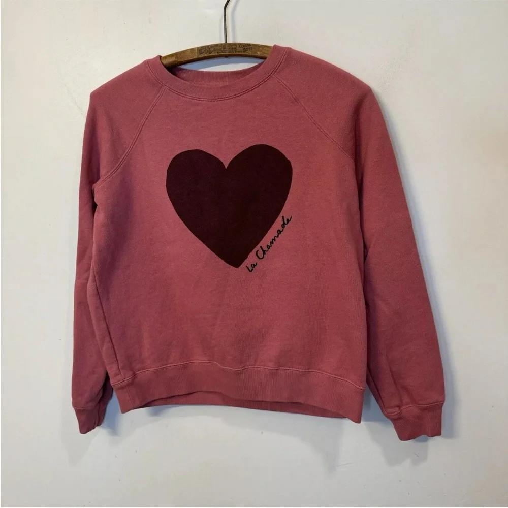 Sezane La Chamade Heart Sweatshirt in Rosewood XS - Picture 3 of 6